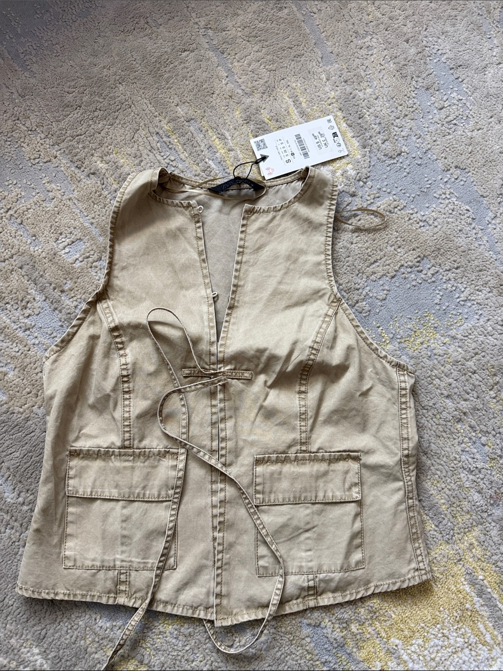 Zara Beige Tie-Front Utility Tank